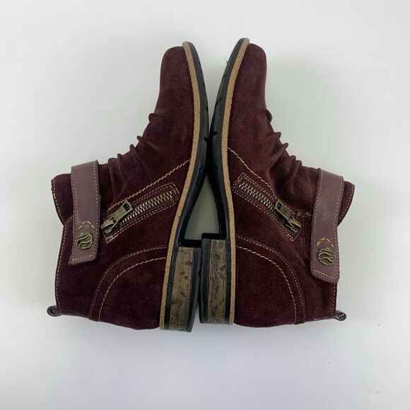 Earth Origins Avani Buckeye Bootie Burgundy Suede Ankle Boot Zip Strap Women 6.5 - Picture 13 of 15